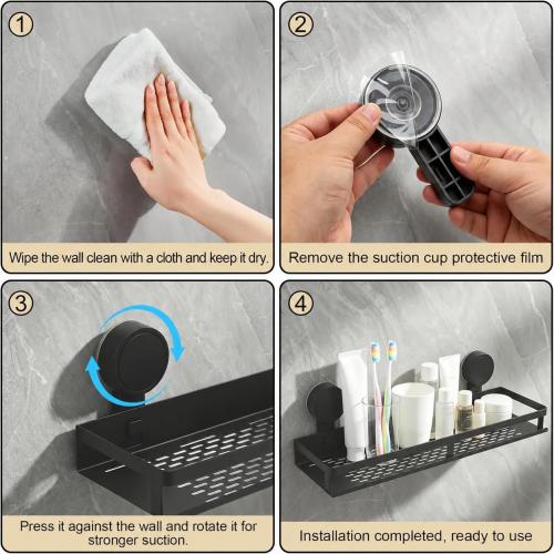 Suction Cup Shelf for Mirror,No Drill Carbon Steel Rack