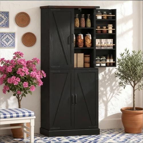 Kitchen Pantry Cabinet, Vertical Storage Cabinet, Black