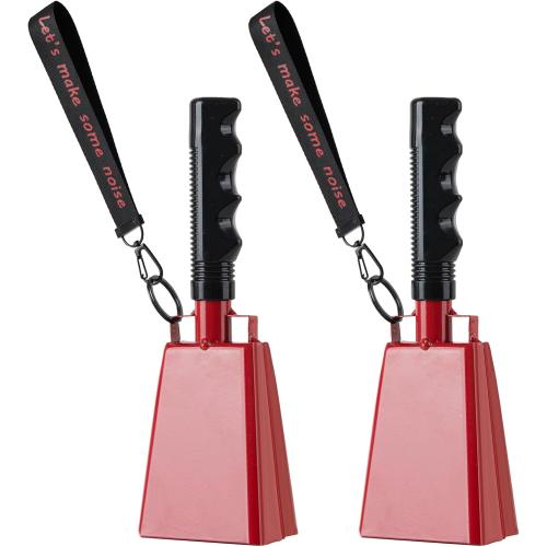 Red Cowbells with Wrist Strap 2 Pack Metal Noise Makers for Sports Games