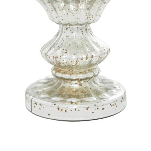 14 in. Silver Glass Handmade Turned Style Pillar Hurricane Lamp