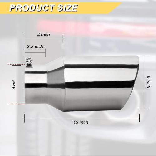 Vurkcy 4 inch Inlet Exhaust Tip, 6 Outlet 12 Overall Length