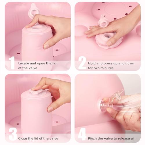 Mink Inflatable Baby Seat for Babies 3 Months & Up, Blow Up Floor Baby Chair with Back Support, Fence & Built-in Air Pump, Sit Me Up Inflatable Chair for Sit Training, Feeding, Travel (Pink)