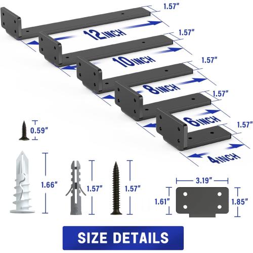 Goovilla Shelf Bracket, Floating Shelf Brackets 6 inch Long, 4 Pack, Black