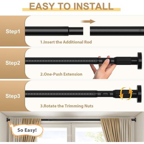 Black Tension Curtain Rod 41-126 In,Outdoor Curtain Rod | No Drilling for Window,Heavy Duty Shower Rod,Rod Diameter 1.26In-One-bond stretching