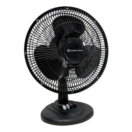 Comfort Zone CZ121BK Powerful 12 Inch High Velocity 3 Speed Adjustable Wide Oscillating Home Desk/Tabletop Portable Fan, Black