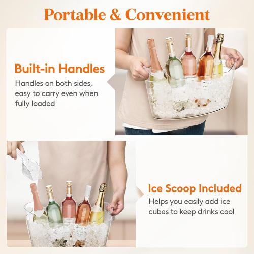 Lifewit 6.5L Plastic Ice Bucket for Parties with Handle & Scoop, 2 Pcs