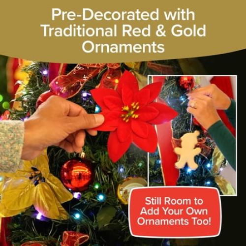 Superstar Santa Pop-Up Christmas Tree, AS-SEEN-ON-TV, Santa Topper Projects North Star, 7 Feet, Opens Instantly, Fully Decorated, Pre-Lit w/ 200 LED Lights, 7 colors, 32 Modes w/ Remote, Stores Flat