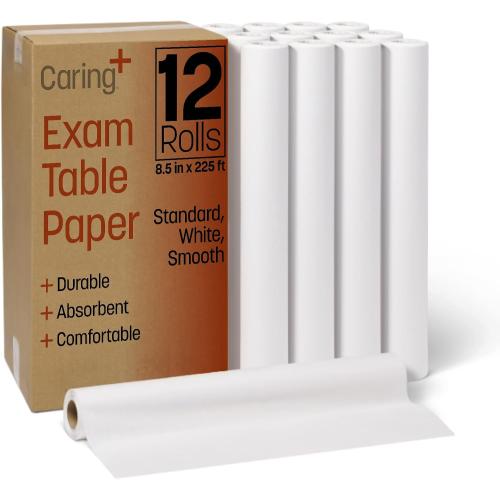 Caring Headrest Exam Table Paper, Smooth, 8.5 x 225, 12 Rolls/Case, Disposable Medical Table Paper for Chiropractors, Massage Therapists & Physical Therapy Offices, Hygienic Surface Protection