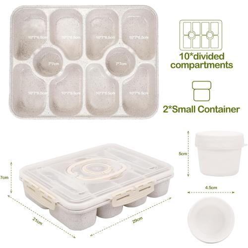 Snackle Box Containers with 2 Sauce Pots - Quality PET Material Snackle Container, 10 Compartments,Portable Snack box for Picnic, Camping, Party(White)