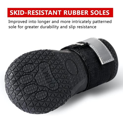 QUMY Dog Shoes for Hot Pavement, Dog Snow Boots & Paw Protectors for Winter | Dog Booties Medium Large Size Dogs, Water-resistant in the Rain, Outdoor Walking, Indoor Hardfloors Skid-resistant Sole Black