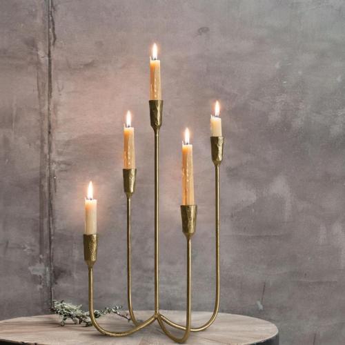5-Candle Cast Iron Metal Candelabra Candlestick Holders 15 inch | Tall Candle Holder Wedding Event Candelabra Candle Stand Brass Gold