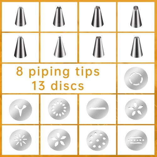 Stainless Steel Cookies Press,Cookie Press Gun Kit with 13 Cookie Discs and 8 Piping Tips for DIY Christmas Cookies Maker