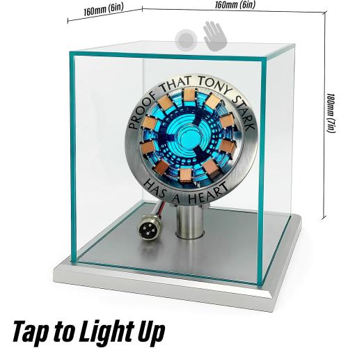 Lonyiabbi Arc Reactor MK1-1:1 Scale, USB Powered LED Light with Vibration Sensor, No Assembly, Display Case Included