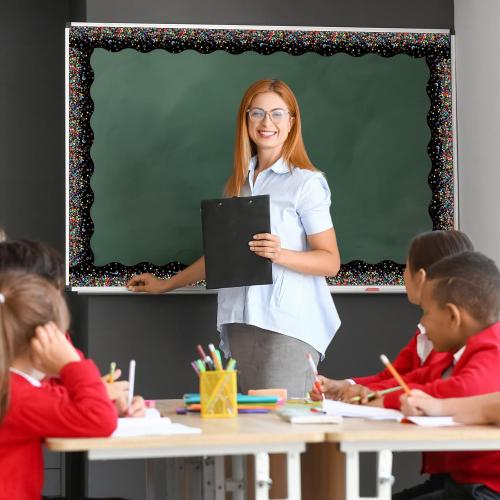 Capoda 24 Pcs Confetti Magnetic Borders for Bulletin Board Classroom Black Boarder Trim Whiteboard Blackboard Decorations Scalloped Strips Decor Chalkboard Office Home Elementary Kindergarten