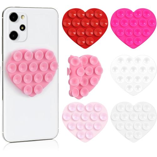 Teenyyou 6 Pcs Heart Suction Phone Grip, Silicone Suction Case,Pink Series