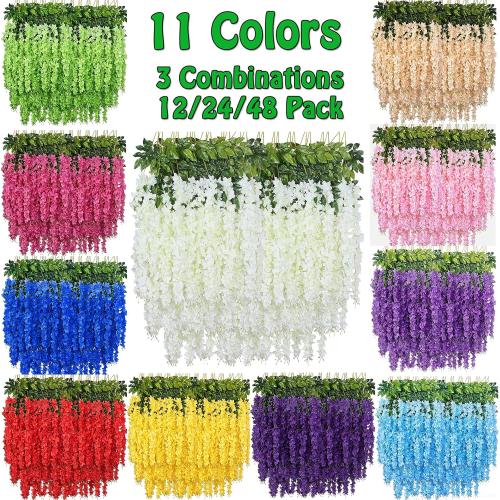 Artificial Wisteria Hanging Flowers Fake Wisteria Flower Garland Silk Vines Rattan Decor for Home Wedding Arch Wall Garden Greenery Bedroom Outdoor Office Party Decoration (12, Yellow)