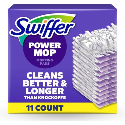 Swiffer PowerMop Multi-Surface Mopping Pad Refills for Floor Cleaning, 11 Count, White/Purple