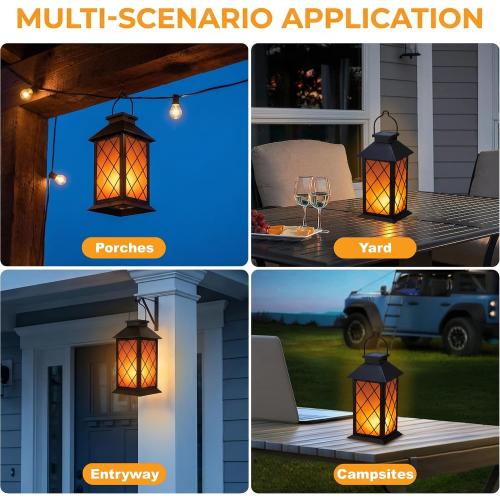 Solar Lanterns Outdoor Waterproof, 2 Pack 13 Metal & Glass Hanging Solar Lantern Lights, Cross Pattern IP46 Decorative Outdoor Solar Lanterns for Patio Table Yard Porch Garden Decor