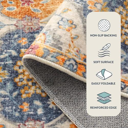 Lahome Moroccan Trellis Washable Area Rugs 5x7, 5x7 Area Rugs for Living Room Bedroom, Indoor Non-Slip Large Oriental Throw Carpet for Kitchen Entryway Bathroom Office Elise, Cream/Multi