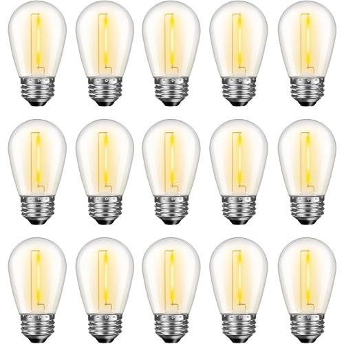GvvooHome LED S14 Replacement Light Bulbs for Outdoor String Lights, 1W Shatterproof Edison Light Bulbs for Outside Patio Garden, E26 Standard Base, Dimmable, 2200K Warm White, 15 Pack