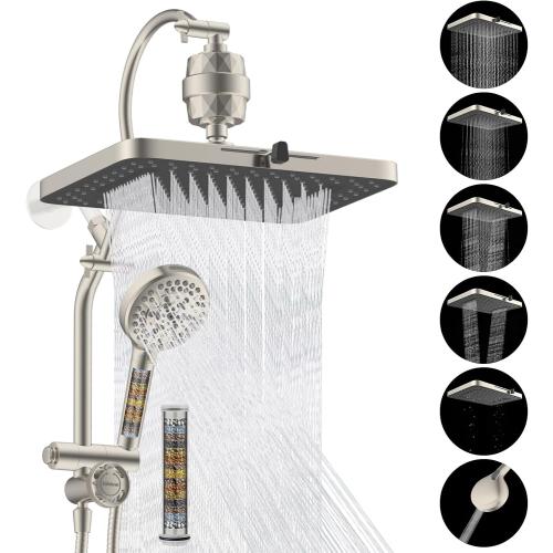 Hibbent 5-spray Dual Filtered Rainfall Shower Head with 10 Spray Handheld