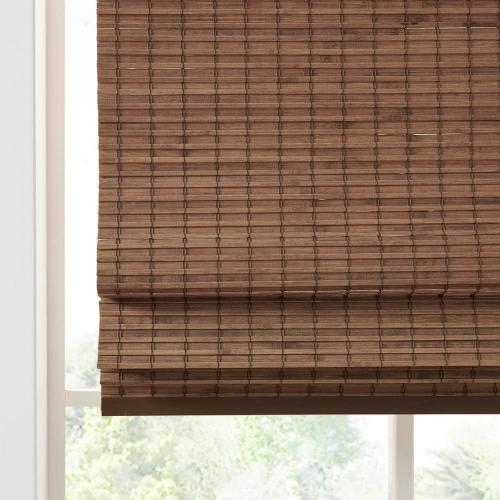 Lyndon Teak 33 in. W x 64 in. L Bamboo Light Filtering Roman Shade