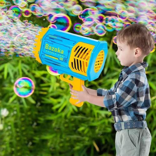 Deserthome 69-Hole Blue Bubble Bazooka Gun with Lights & Bubble Solution