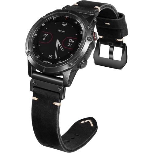 Handmade Double Sided Leather Band Compatible With Garmin Watch Band 22mm/26mm，Black Quickfit Retro Design Genuine Leather Band For Fenix 8/7/6 Pro/5 Plus/Tactix/Quatix/Endur/Forerunner 935/945