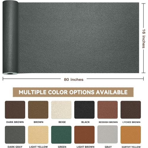 TIANLDD Leather Repair Tape,16 x 80 Inches Self Adhesive Leather Repair Patch，Leather Repair Kit for Furniture，Couches,Car Seats,Cabinets,Handbags(Black Grey-Litchi Grain)