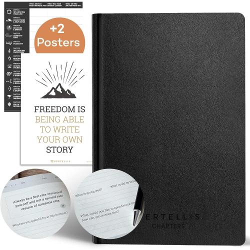 Vertellis Chapters : Undated Journal for Gratitude, Reflection & Self Care | Gratitude Journal, Self-Care Journal & Daily Journal with Quotes and Prompts. 100  pages. Vegan Leather Hardcover