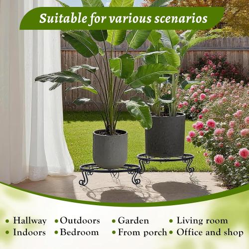 1/2/4 Pack 10/12 Inch Heavy Duty Iron Plant Stands - Rustproof Metal Flower Pot Holder for Indoor Outdoor Use, Round Wrought Iron Planter Stand for Corner Gardening, Patio, Balcony Decor- Black (12IN1PCS)