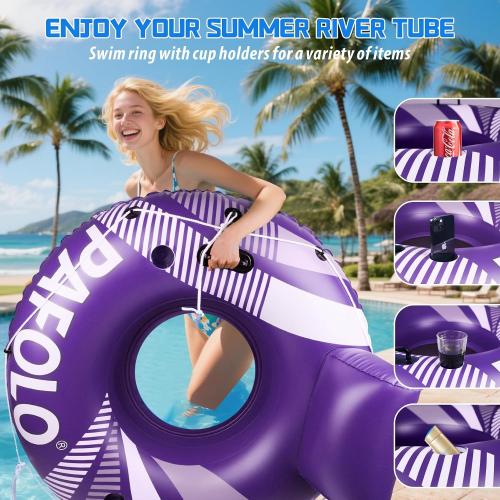 Pool Float Adult, 53 Large Inflatable River Tube Float, River Tubes for Floating Heavy Duty with Mesh Bottom, Comfortable Backrest & 2 Cup Holders & Durable Grab Handles,450 lbs Weight Capacity