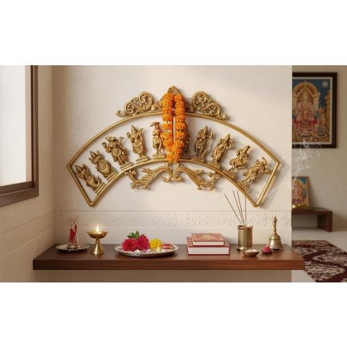 eSplanade - Brass Vishnu Dashavatar Dashavatara Dasavatharam - Ten Incarnations Avtars - Ten Incarnations of Lord Vishnu - Wall Hanging (13 Inch)