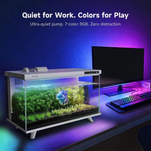 M1 5.3 Gallon Smart Fish Tank, App-Controlled Betta Aquarium Starter Kit | Integrated Lid with Auto Feeder, Full Spectrum LED, Temp Display, Dual Filtration, Quiet Pump for Desktop, White