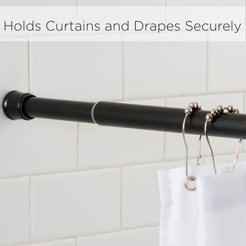Tension Curtain Rod | Spring Loaded | Adjustable Expandable 42”-76” | Bathroom Shower Rod | Closet Pole | Room Divider | No Rust | No Drilling | Matte Black