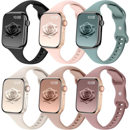 6 Pack Thin Slim Soft Silicone Bands Compatible with Apple Watch Women Men