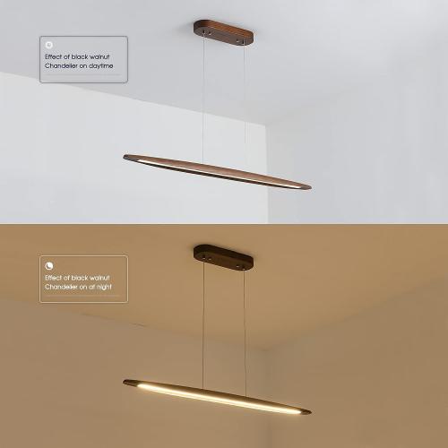 51 Wood Linear Pendant Light Wood Dining Room Light Fixture Modern Pool Table Lights Kitchen Island Lights for Dining Room Bar Kitchen Island Walnut Color