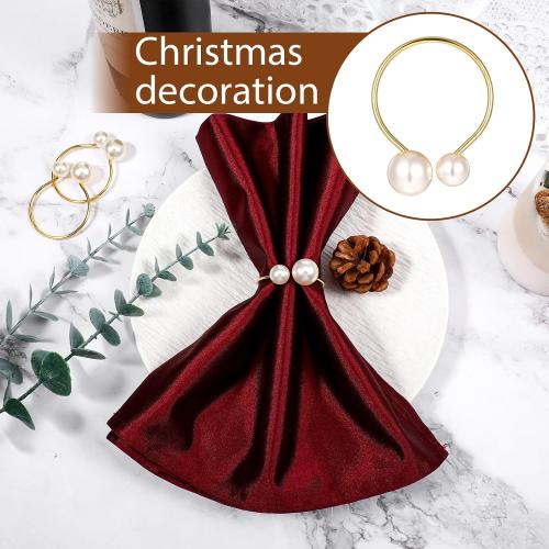 Set of 42 Pearl Napkin Rings, Gold Napkin Ring Holders with Faux Peals