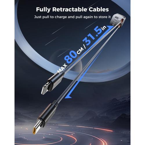 Retractable Car Charger, SUPERONE 99W Car Phone Charger with Dual Cables