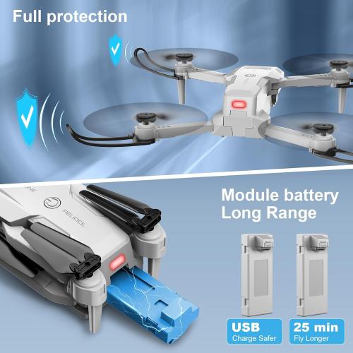 Drone with 1080P Camera - Foldable Remote Control Quadcopter with Voice Gesture Control, 3D Flip, One Key Start, Emergency Stop, 2 Batteries, Easier to use, Toy for Adults Beginners, Grey