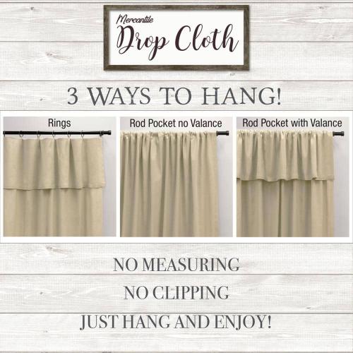 Drop Cloth White Cotton Solid 50 in. W x 84 in. L Ring Top Light Filtering Curtain (Single Panel)