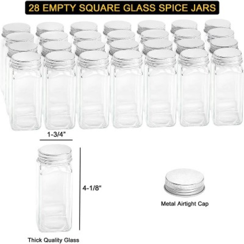 SpaceAid 4 Tier Spice Rack Organizer with 28 Jars, 386 Labels, for Cabinet, Countertop, Pantry or Wall Mount