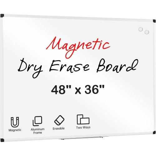 VUSIGN Magnetic White Board 36 x 48 with 1 Dry-Erase Eraser, 2 Multicolor Marker, 4 Magnetic Pins, Sliver Reinforced Aluminum Frame for Office, Home, School