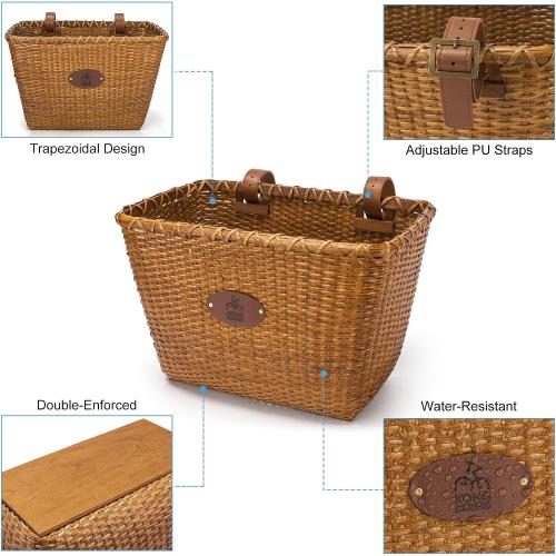 Bike Basket, Handmade Rattan Bicycle Baskets, Front Bike Baskets for Women’, Retro Style Bike Baskets for Adult Bikes