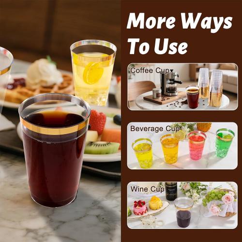 1  Pack‼️ with 20 cup of  20 oz Gold Plastic Cups, Elegant Gold Rimmed Plastic Cups, Disposable Cocktail Glasses Wine Glasses, 20 oz Premium Tumblers Perfect for Birthday, Party & Wedding