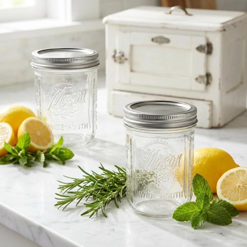 WELLIFE 6-Pack Mason Jars 16 oz with Lids – Wide Mouth Glass mason jars, Airtight Leak-Proof canning jars 16 oz for Food Storage, Fermenting, Pickling, Freezing, and Crafts