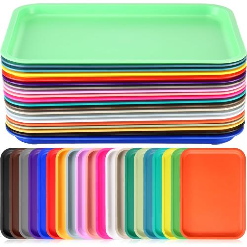 Sintuff ****20 Pcs**** Plastic Art Trays Colorful Fast Food Lunch Trays Bulk Activity Crafts Sensory Serving Organizer for Home, School, Kids, DIY Projects, Painting, Beads(20 Colors,10 x 7 Inch)