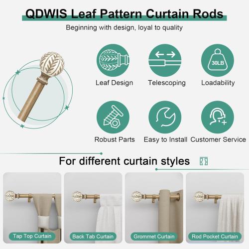 2 Pack Boho Wood Curtain Rods for Windows 66 to 120 inch,1 Adjustable Heavy Duty Window Curtain Rod with Imitation Wood Grain Finials,Rustic Decorative Drapery Rods Set 36-120'',Weathered Wood
