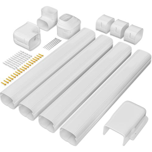 Cestluck 3'' 14 Ft Mini Split Line Set Cover, PVC & PP Line Cover Set Universal for Mini Split AC & Central AC, White