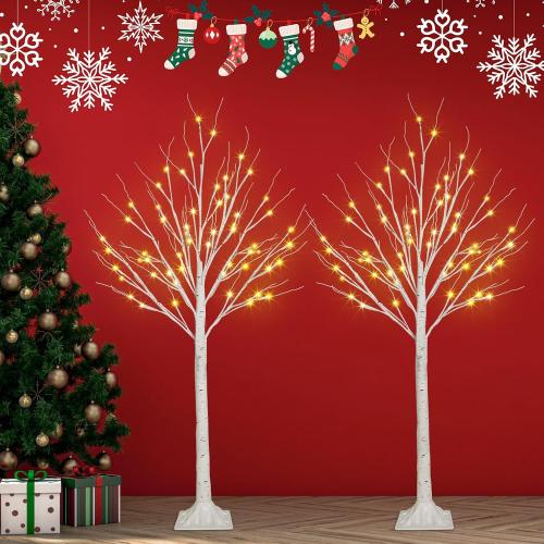 2-Pack 4FT Lighted Birch Trees (Higher Size & Floor Standing), 96 LED Twinkling Birch Christmas Tree Lights for Indoor & Outdoor, 2 Modes Warm White Tree Lights for Christmas Thanksgiving Home Decor